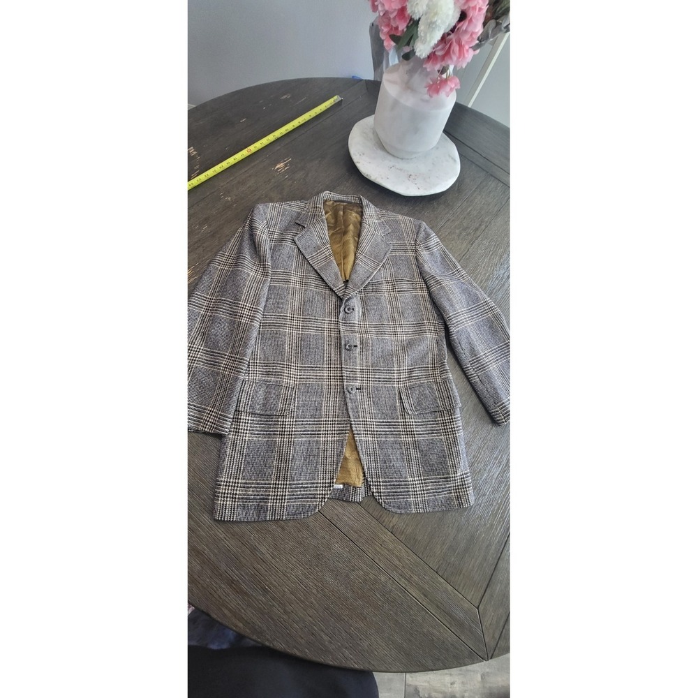 Vintage 60s USA Brenner 100% Cashmere GLEN PLAID BLAZER JACKET 40R 41